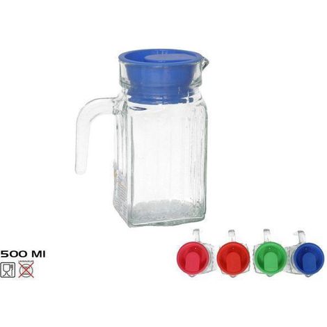 0,5 lts. jarra 500 ml cristal rectangular mod luisa para frigo con tapa colores