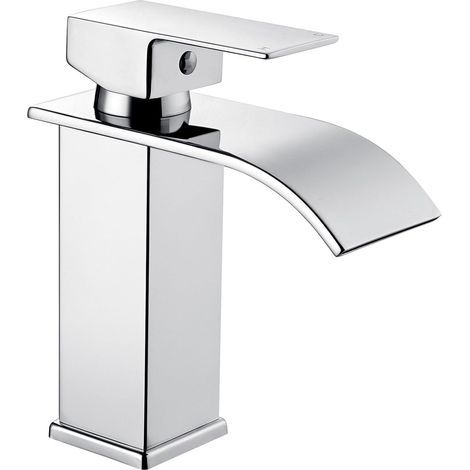 Rubinetto per bagno - Cascata - Miscelatore per lavabo - Acciaio inox cromato - Due vie - Design moderno (1/5)