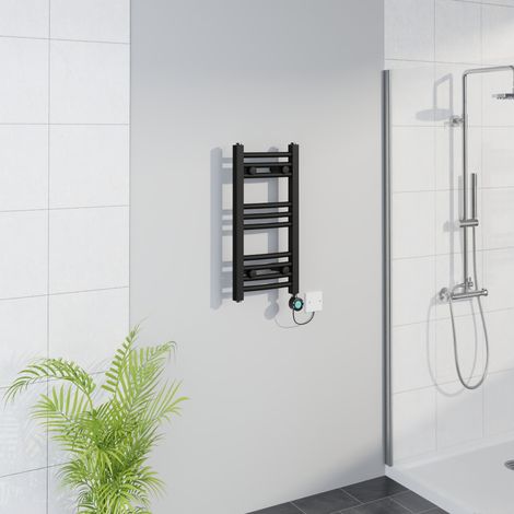 WiFi Thermostatic Curved Towel Rail Timer Black 600x300mm (1/5)