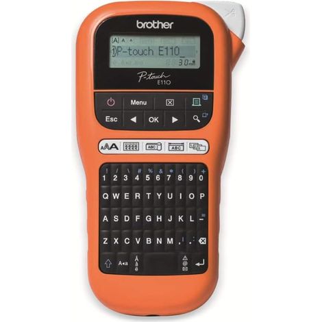 Etiquetadora portátil Brother PTE110U1 para la industria eléctrica, color naranja y negro