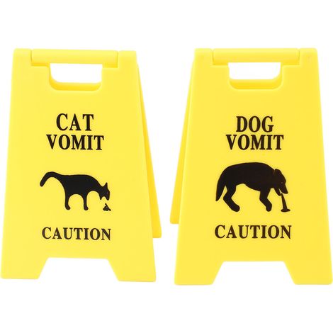 Lot de 2 panneaux « Vomito » pour chats et chiens (10 cm) - Attention vomi de chat - Décoration humoristique pour les amoureux des chats et des chiens (jaune) (1/5)