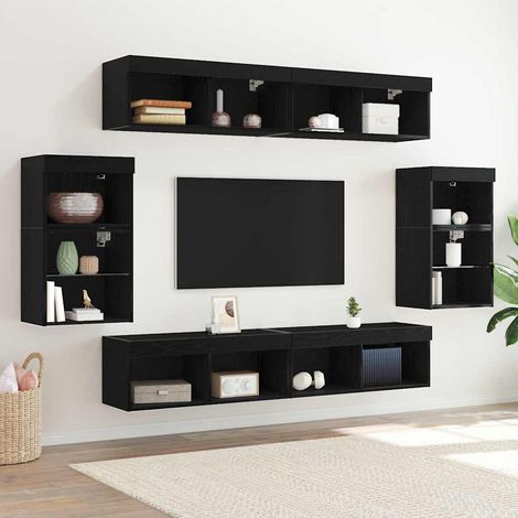 vidaXL Set mobile TV 8 pz Rovere nero Legno ingegnerizzato (1/5)
