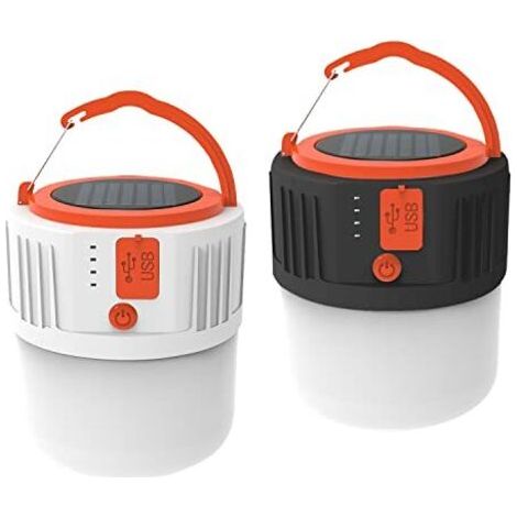 Lot de 2 lanternes solaires LED pour extérieur, rechargeables par cable USB, imperméable, avec 5 modes d’éclairage, pour camping, jardin, pêche, chasse, randonnée, tente, urgence [Classe énergétique A (1/5)