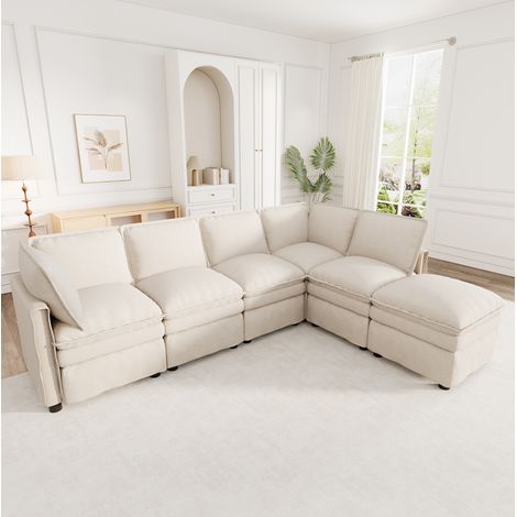 Modulares XXL-Ecksofa 344x127x91 cm in beigem Stoff, Schlafsofa fürs Wohnzimmer – MEUBLIV (1/5)