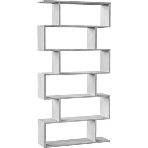 Libreria Ataman, Mobile portalibri alta bifacciale, Scaffale divisorio con 5 ripiani, Scaffale da ufficio moderno, 80x24h192 cm, Grigio cemento (1/5)