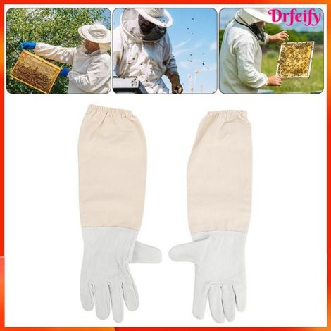 Akozon Manches apicoles Gants d'abeille en cuir de chèvre manches longues anti-abeilles anti-piqûres équipement sport neccessaire (1/5)