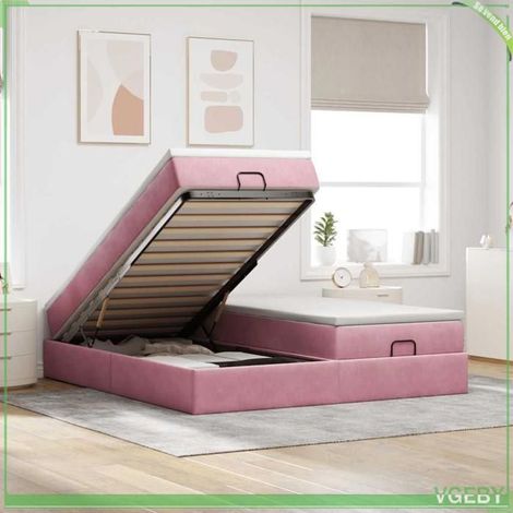 Cadre de lit ottoman - 3311266 - Velours rose - Rangement hydraulique sous le lit - 2x90x200 matelas 20cm (1/5)