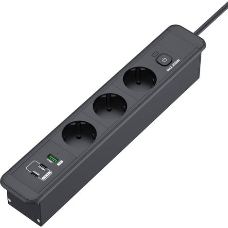 Multiprise de table avec USB C PD 65 W, 3 prises encastrées avec 3 ports USB, multiprise de bureau avec câble de 1,8 m (1/5)