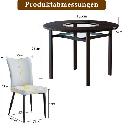 Conjunto de mesa redonda 100 cm con 4 sillas PU gris claro y patas de metal negras (1/5)