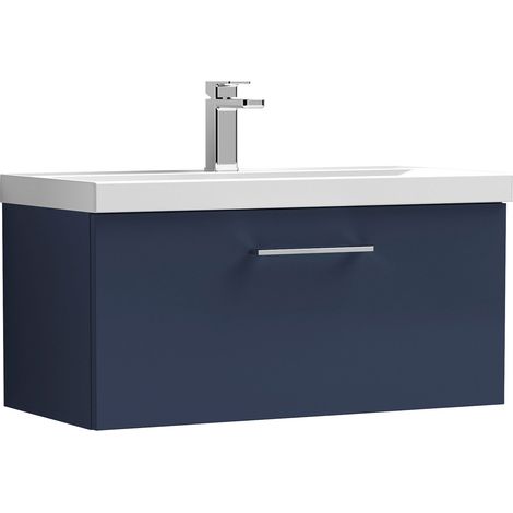 Nuie Arno Wall Hung 1-Drawer Vanity Unit with Basin-1 800mm Wide - Midnight Blue