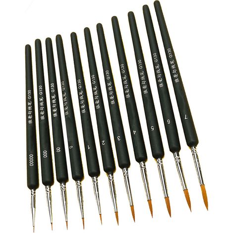 Ensemble de 11 pinceaux de précision, manche ergonomique, poils de martre doux, forte aspiration, convient au dessin au trait, ensemble bleu foncé.