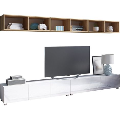 Conjunto de salón Tivdalu 153, Blanco + Blanco brillante + Roble dorado (1/5)