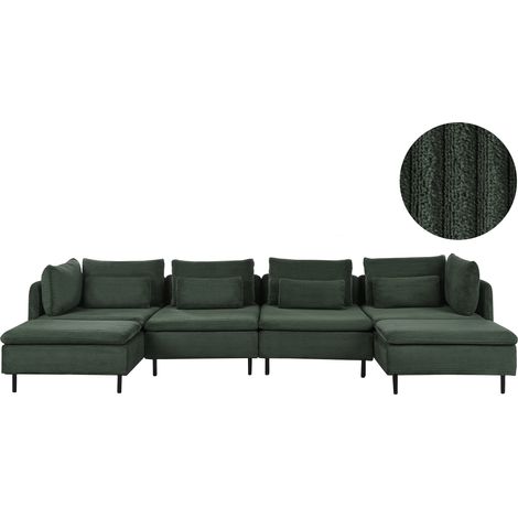 Sofá 4 plazas en forma de U de pana asiento moderno sala de estar verde oscuro Lemvig