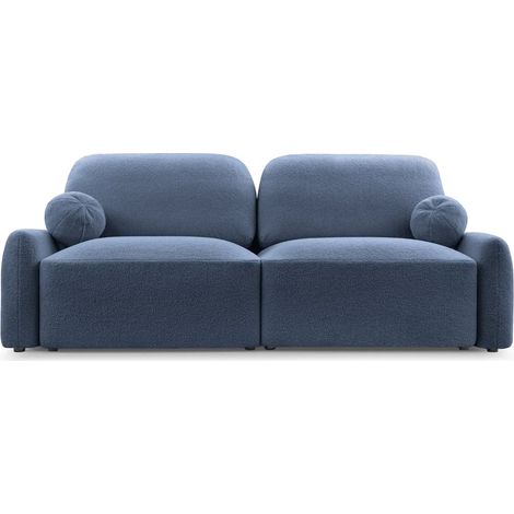 NOEMIE - Canapé droit convertible tissu chiné 2 places Bleu (1/5)