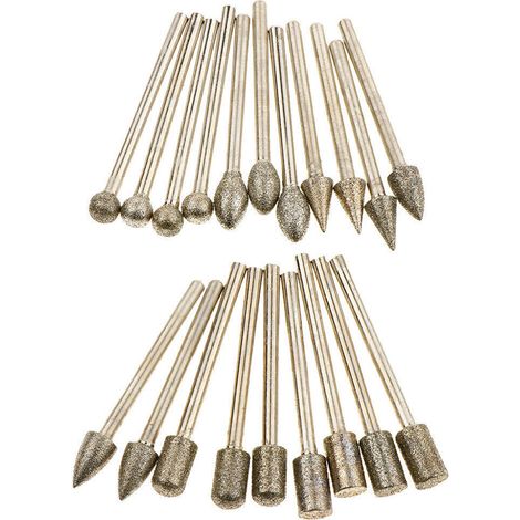 Set mit 20 Diamantbohrern mit 3 mm Schaft, kompatibel mit allen Rotationswerkzeugen, Zubehör für Steingravur, DIY-Schleifen, Polieren und Gravieren.