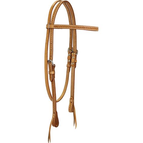 marrone - Testiera western Triple S in cuoio con decorazione basket e fibbie in acciaio inox