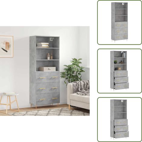 Buffet haut Gris béton 69,5x34x180 cm Bois d'ingénierie - Buffet Design Moderne - Meuble Rangement Gris - Armoire Cuisine - Buffet Haute Capacité - Buffet Salon (1/5)