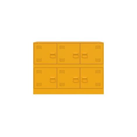 Commode à 6 casiers en acier Klavin 99cm - Style industriel-Jaune curry (1/5)