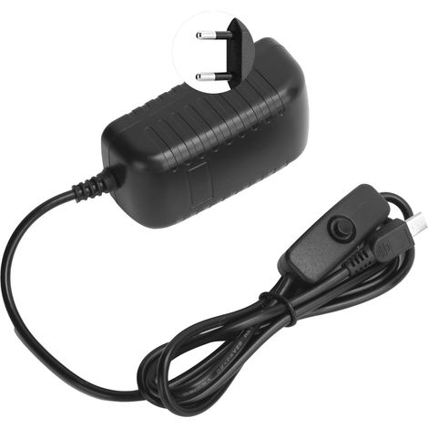 Alimentation pour Raspberry Pi 5V 3A avec bouton-poussoir, adaptateur micro USB intégré et prise 100-240VEU