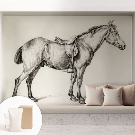 Papier peint intissé décoratif avec colle pour salon chambre et bureau Installation rapide Esquisse de cheval 208x146 cm (1/5)