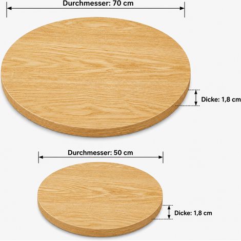 Conjunto 2 tampos de mesa redondos Kérian efeito madeira natural Ø70 cm + Ø50 cm, 1,8 cm melamina, apenas tampos sem estrutura (1/5)