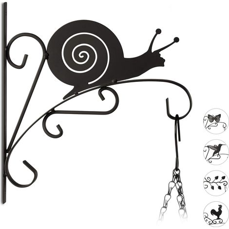 Crochet Mural pour Plantes Escargot suspensions Pot de Fleurs en métal décoration de Jardin HxlxP 30 x 28 x 2 cm, Noir (1/5)
