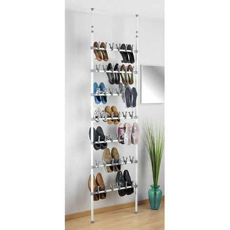 Organisateur télescopique pour 42 paires de chaussures – Hauteur ajustable 100-300 cm – Installation sans perçage – Rails métalliques blancs