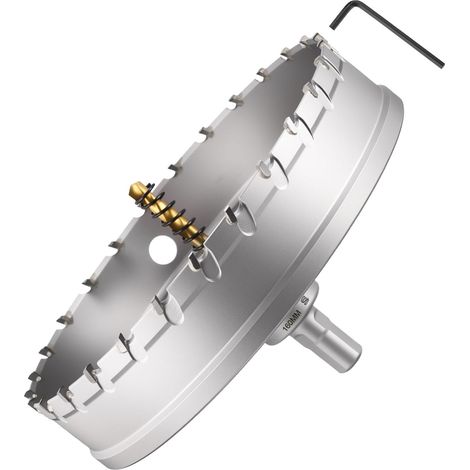 Kit de scie-cloche en carbure de tungstène avec foret central, clé hexagonale et ressort – pour métaux durs, tôles en acier inoxydable, tubes carrés, fibre de verre, argent (1/5)