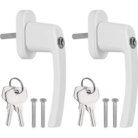 2PCS Poignées de Fenêtre Verrouillable à Clé en Aluminium Blanc Poignée de Porte de Balcon Windows avec 4PCS Vis et 4 PCS Clés Convient à Toutes Les Fenêtres et Portes de Balcon Courantes-LIAIKI (1/5)