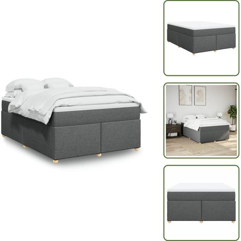 Letto con doghe - vidaXL Giroletto a Molle con Materasso Grigio Scuro 140x190 cm Tessuto - Letto con piedi in legno