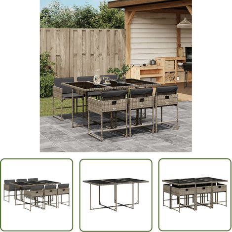 The Living Store Ensemble à manger de jardin et coussins 7 pcs gris rotin - Salon De Jardin - Meuble De Jardin - Set De Salon De Jardin - Résine Tressée - Mobilier D'extérieur (1/5)