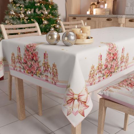 Nappe de Noël Anti-Taches Carrée, Couvre-Table, Cuisine, Motif Casse-Noisette Rose X4 Places (140 x 140 cm) 100% fabriquée en Italie (1/5)