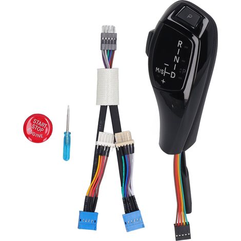 Pommeau de Levier de Vitesse Automatique à LED, KIMISS LED Pommeau de Levier de Vitesse de Voiture à Gauche Bouton Rouge Côté Entraînement Remplacement Lisse pour X3 E83(Noir brillant). (1/5)
