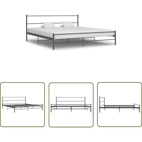 The Living Store Cadre de lit sans matelas gris métal 180x200 cm - Lit Double - Cadre De Lit - Lit Metal - Lit Gris - Literie (1/5)