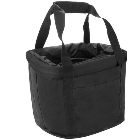 Panier de guidon de vélo amovible, en toile noire imperméable avec glissière, fixation sur guidon, résistant à l'eau, pratique pour le transport quotidien (1/5)