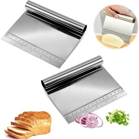 2-piece vegetable scoop set: dough scraper, universal kitchen spatula, stainless steel scraper, kitchen scraper, dough cutter, kitchen helper for bread, fruit, vegetables and baked goods