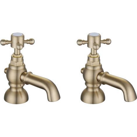 Signature Greenwich Bath Taps Pair Pillar Mounted - Brushed Brass