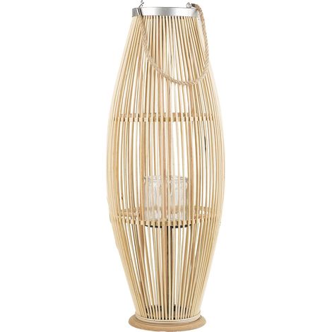 Lanterne Décorative Bougeoir Design 84 cm de Hauteur en Bambou Naturel Accessoire Parfait pour Salon Chambre au Style Boho et Scandinave Beliani (1/5)