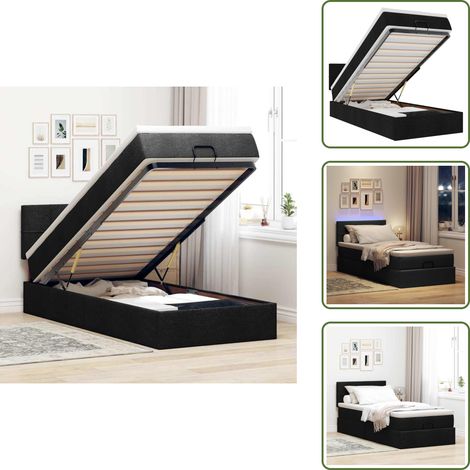 Ottoman-Bett mit Matratze & LEDs Schwarz 100x200 cm Stoff - Ottoman-Bett - Ottoman-Betten - Bett Mit Stauraum - Polsterbett