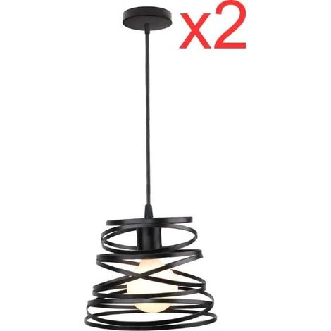 U-do 2 Pcs Suspension Lustre Vintage - Cage en Printemps - 20CM - E27 - Noir (1/4)