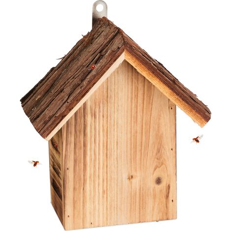 Relaxdays Marienkäferhaus, Holz, HxBxT: 23 x 19 x 12,5 cm, zum Aufhängen, Garten, Insektenhotel für Marienkäfer, natur