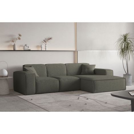 Ecksofa Designersofa CELES PREMIUM Stoff Ascot Bukla Moosgrün Ottomane Rechts (1/3)