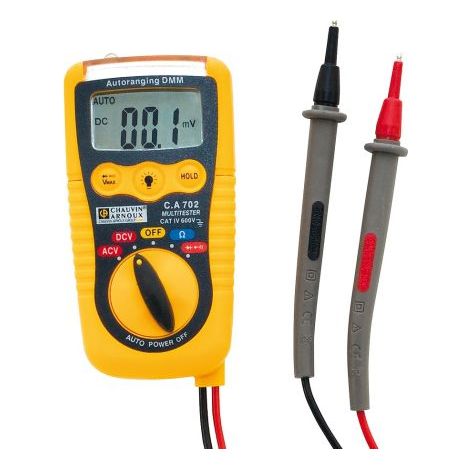 Chauvin Arnoux – Multimètre de poche CA702 – Tension AC/DC 200mV à 600V – Indice de sécurité CAT III – Détection de tension sans contact