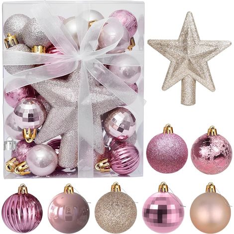 30Pcs Mini Boules de Noël avec Cintre,3CM Petites Boules de Noël Rose Or Boules Mini Sapin de Noël Table-Arbre de Noël kit de décoration (1/5)