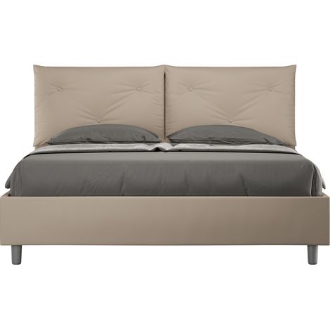 Letto Matrimoniale 160x190 cm con Rete e Contenitore con Alzata Comoda Imbottito in Similpelle Appia Tortora (1/5)
