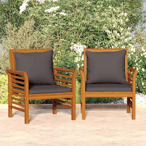 Chaises de canapé coussins,Chaise de salon,Sofa gris foncé lot de 2 acacia massif (1/5)