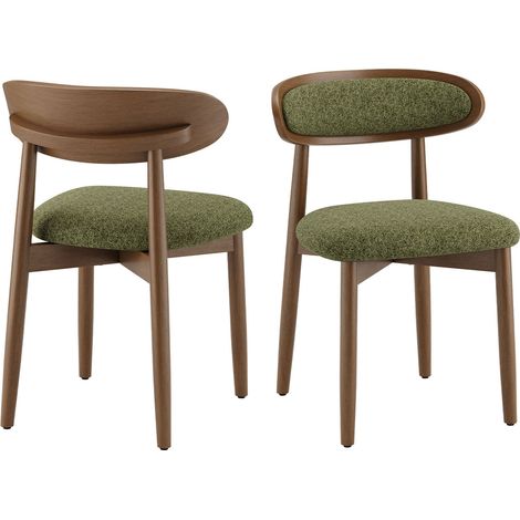 2er-Set Esszimmerstühle aus Massivholz im skandinavischen Stil, ergonomische Rückenlehne, gepolsterte Sitzfläche und Lendenstütze, Grün (1/5)
