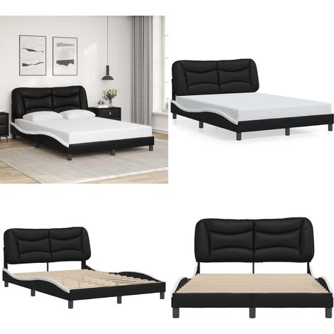 Cadre de lit sans matelas noir et blanc 140x190 cm similicuir - Lit Double - Chambre À Coucher - Design Moderne - Cadre De Lit Avec Têted'appui - Literie - Home & Living (1/5)