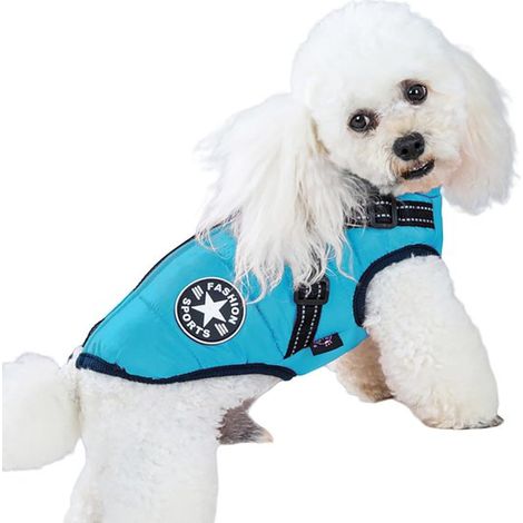 Cappotto/giacca invernale per animali domestici, razze canine, antivento e impermeabile, con cerniera e strisce riflettenti, inclusa imbracatura, a quadri rossi (1/5)