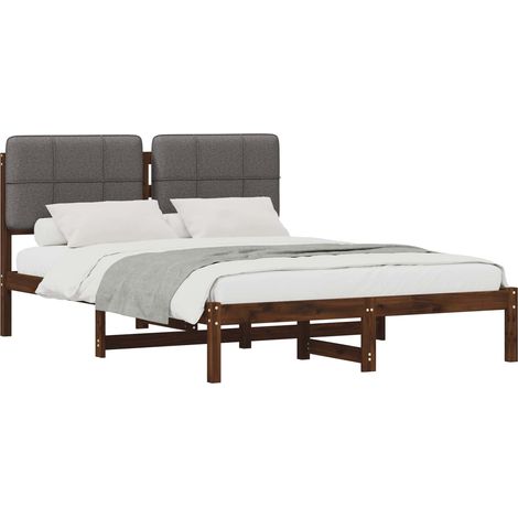 Bed Frame with Upholstered Headboard Dark Brown and Light Grey vidaXL (1/5)